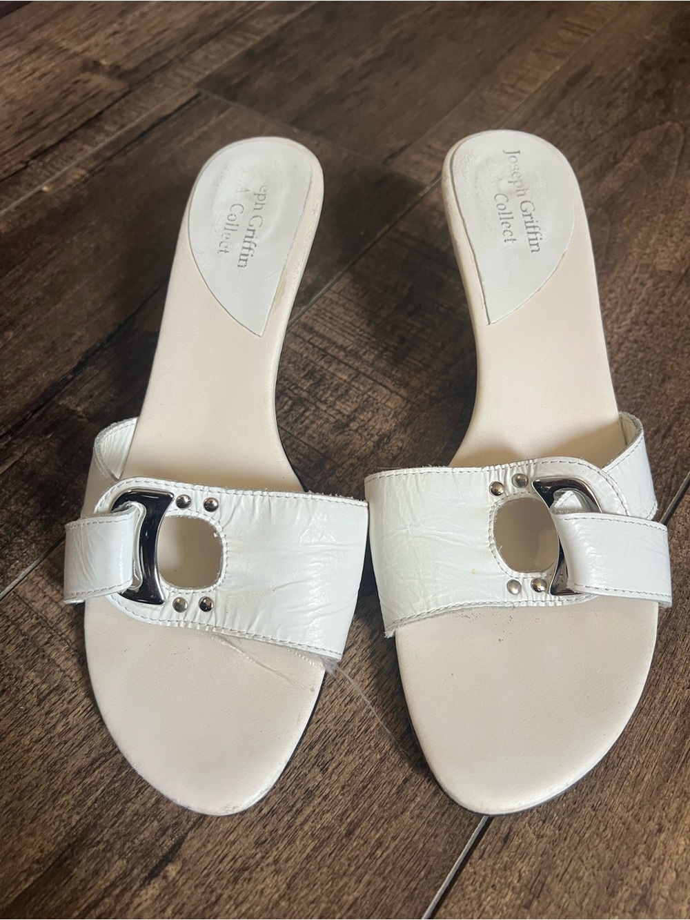 White Leather Open-Toe Slide Mules